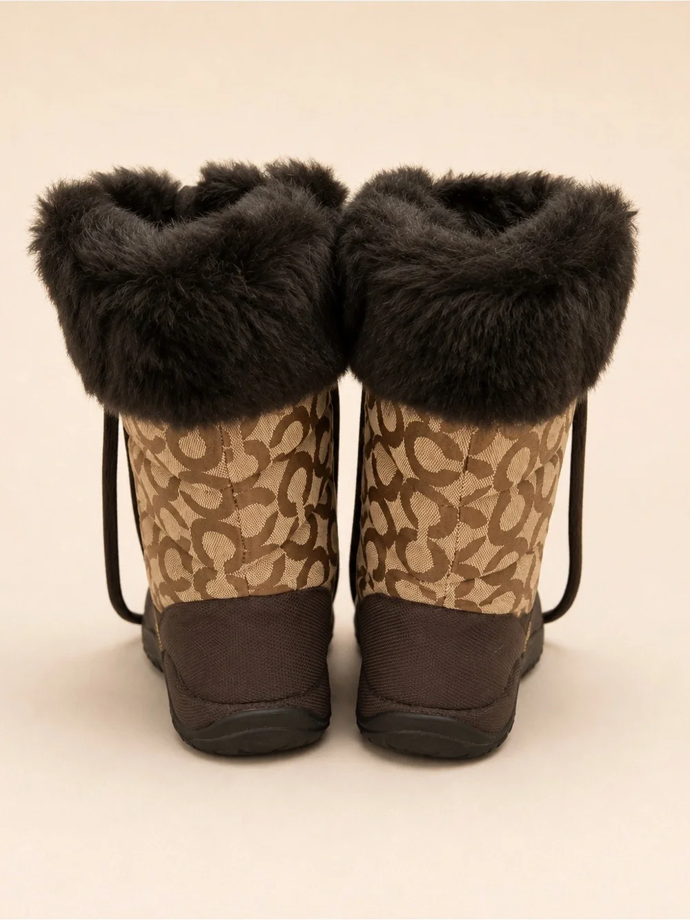 Coach Jennie Q522 Signature Monogram Fur-Trim Winter Boots Women’s Size 9B